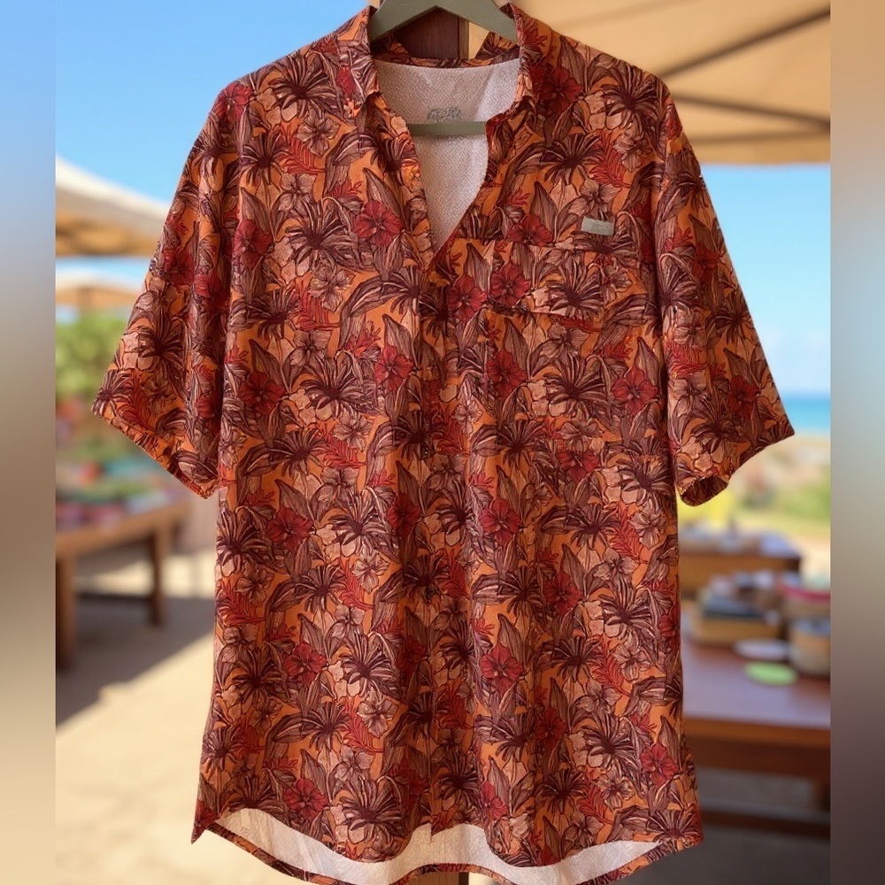 Ocean Coast XXL  Hawaiian Tropical Floral Shirt Moisture Wicking Beach Vacation